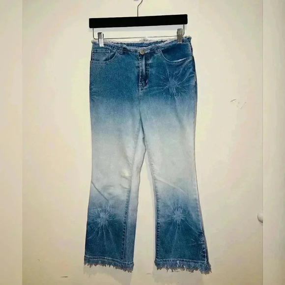 Vintage 90s Y2K Bubblegum Flare Raw Hem Waist Jeans - Picture 4 of 5